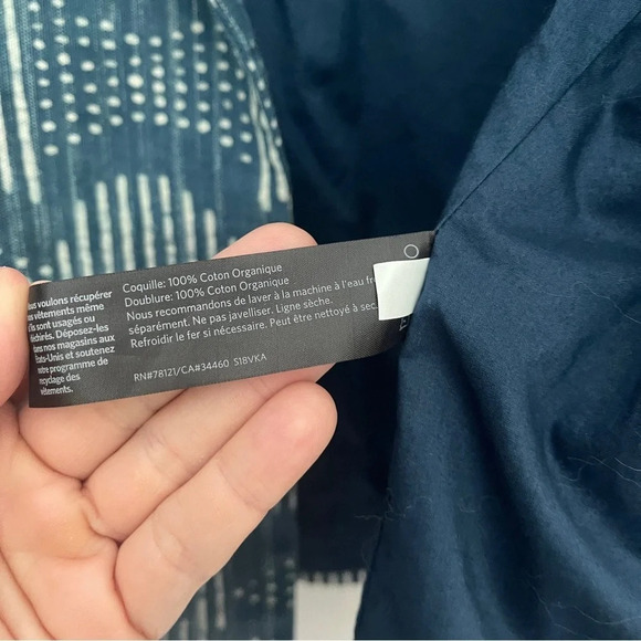 Eileen Fisher Hand-Printed Indigo Organic Cotton Round Neck Jacket Blue - Picture 4 of 6